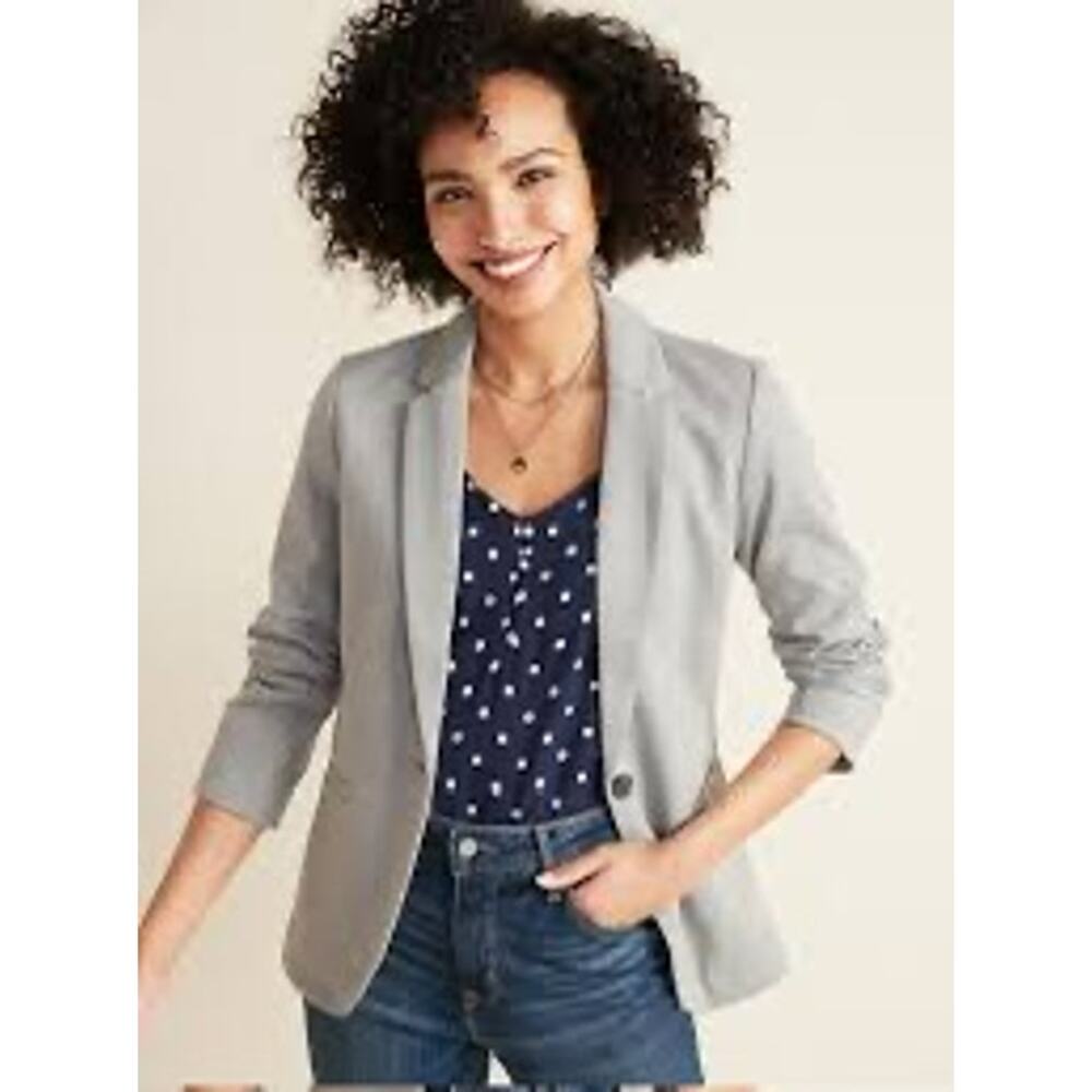 Old Navy Brand Women's Gray Black Plaid Peplum Blazer Jacket - Size L